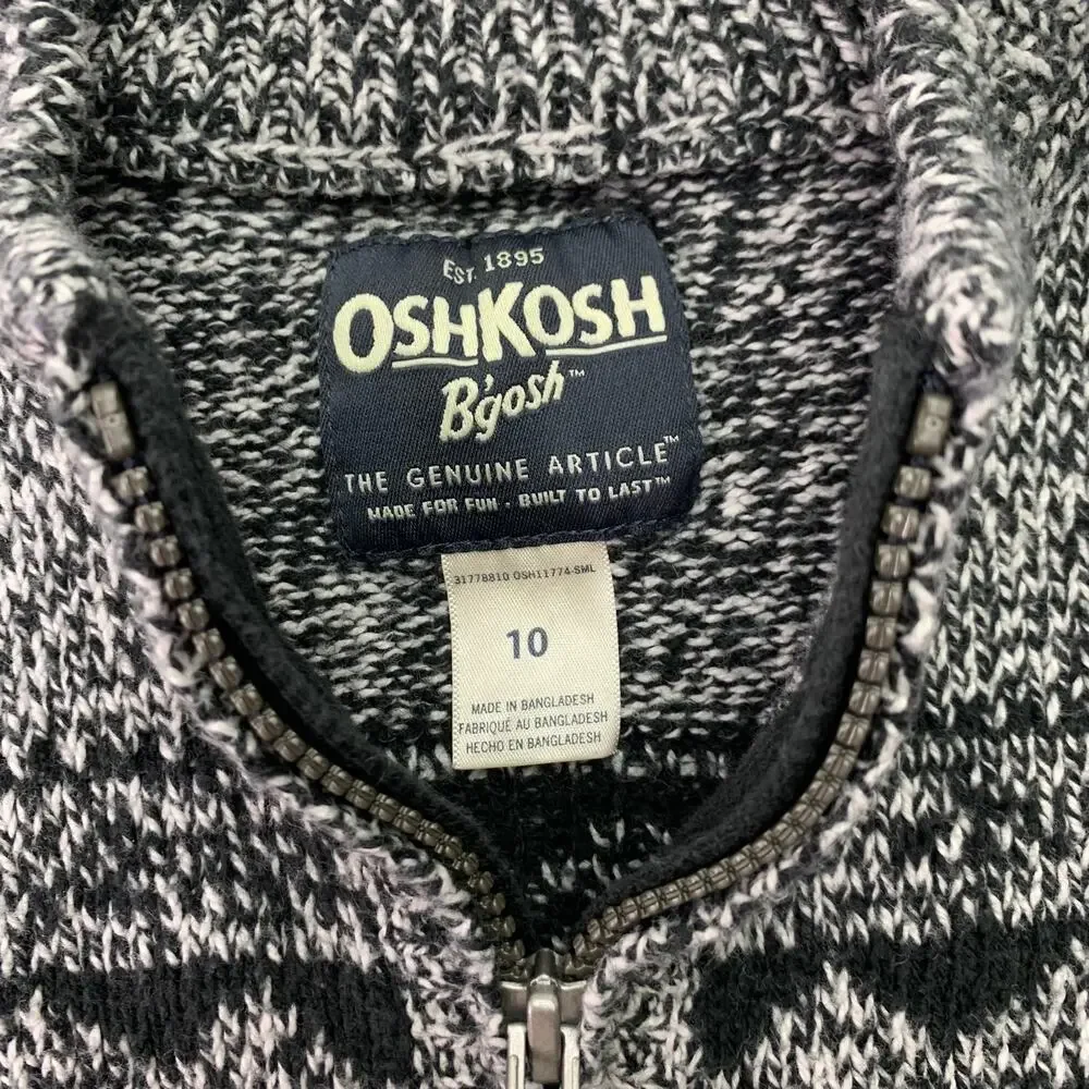 Osh Kosh B'Gosh Boys Sz 10 Black Gray Long Sleeve Full Zip Grandpa Sweater